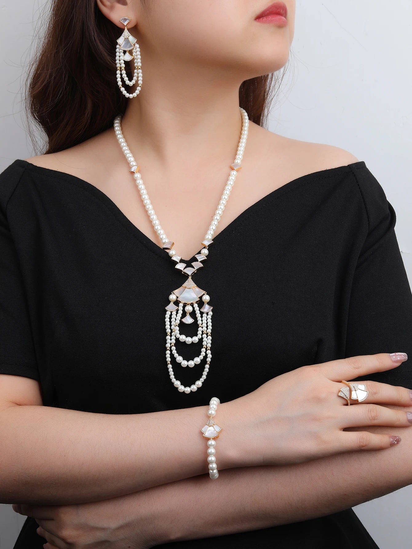 APRILANDYU Exquisite Pearl Jewelry Set for Women